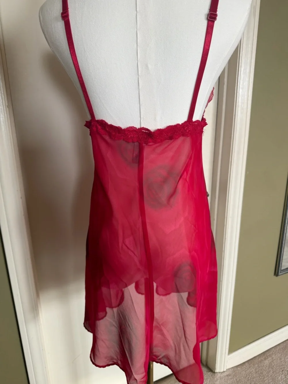La Senza Lingerie Red Sheer Lace Babydoll Nightgown Size L - Picture 2 of 7